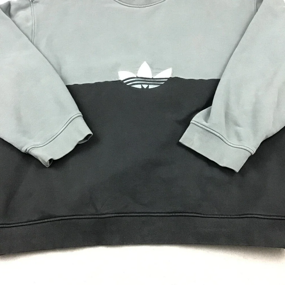 Adidas Sweatshirt Men Large Gray Black Pullover Center Trefoil Logo Jumper L